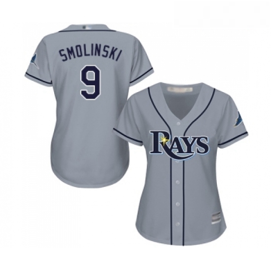 Womens Tampa Bay Rays 9 Jake Smolinski Replica Grey Road Cool Base Baseball Jersey