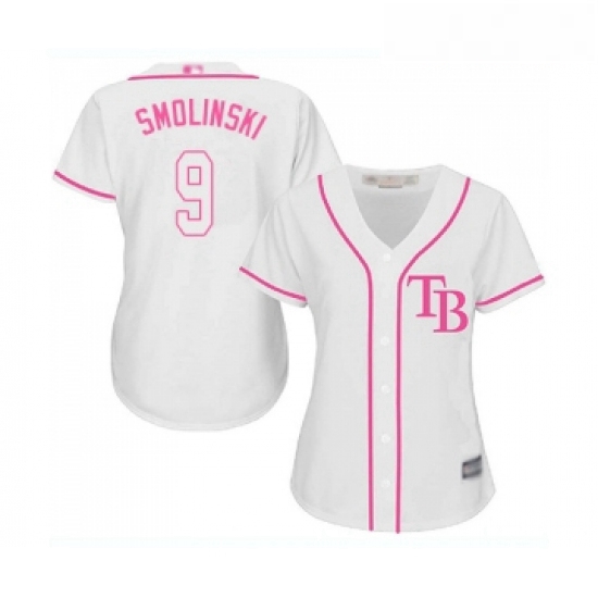 Womens Tampa Bay Rays 9 Jake Smolinski Replica White Fashion Cool Base Baseball Jersey