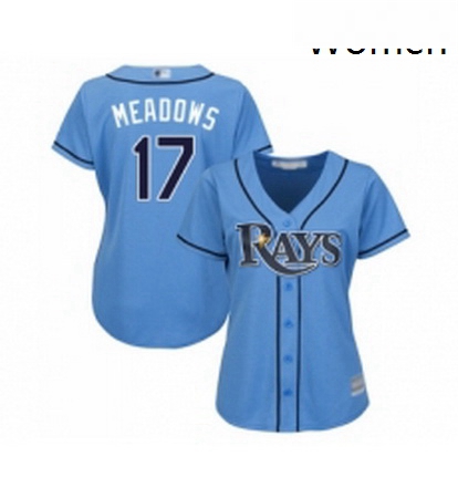 Womens Tampa Bay Rays 17 Austin Meadows Replica Light Blue Alternate 2 Cool Base Baseball Jersey