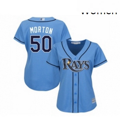 Womens Tampa Bay Rays 50 Charlie Morton Replica Light Blue Alternate 2 Cool Base Baseball Jersey