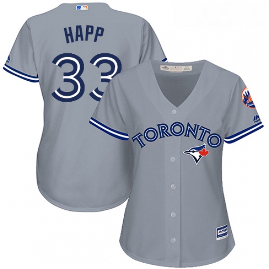 Womens Majestic Toronto Blue Jays 33 JA Happ Authentic Grey Road MLB Jersey