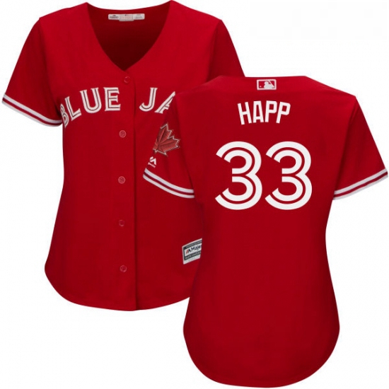 Womens Majestic Toronto Blue Jays 33 JA Happ Authentic Scarlet Alternate MLB Jersey