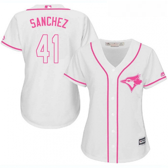 Womens Majestic Toronto Blue Jays 41 Aaron Sanchez Replica White Fashion Cool Base MLB Jersey