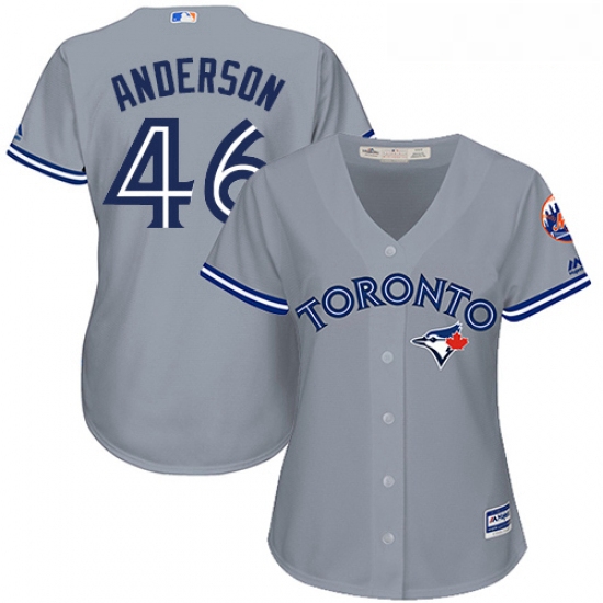 Womens Majestic Toronto Blue Jays 46 Brett Anderson Replica Grey Road MLB Jersey