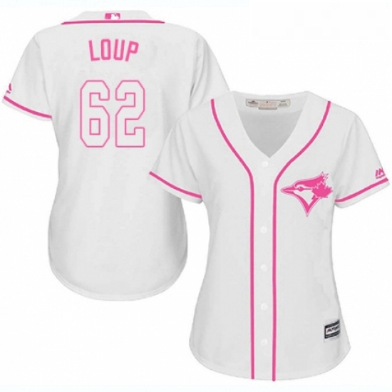 Womens Majestic Toronto Blue Jays 62 Aaron Loup Replica White Fashion Cool Base MLB Jersey