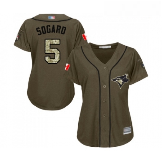 Womens Toronto Blue Jays 5 Eric Sogard Authentic Green Salute to Service Baseball Jersey