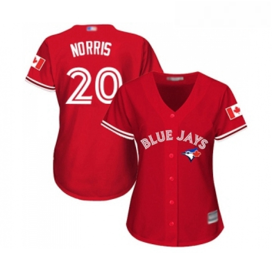 Womens Toronto Blue Jays 20 Bud Norris Replica Scarlet Alternate Baseball Jersey