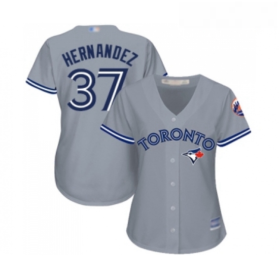 Womens Toronto Blue Jays 37 Teoscar Hernandez Replica Grey Road Baseball Jersey