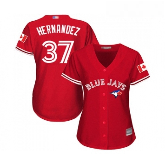 Womens Toronto Blue Jays 37 Teoscar Hernandez Replica Scarlet Alternate Baseball Jersey