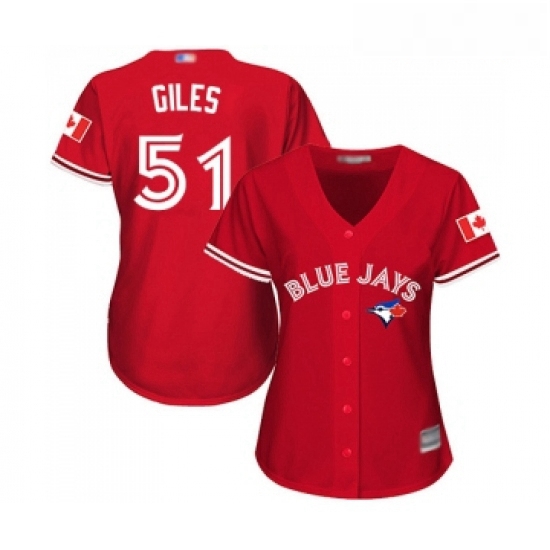 Womens Toronto Blue Jays 51 Ken Giles Replica Scarlet Alternate Baseball Jersey