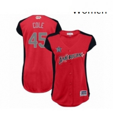 Womens Houston Astros 45 Gerrit Cole Authentic Red American League 2019 Baseball All Star Jersey