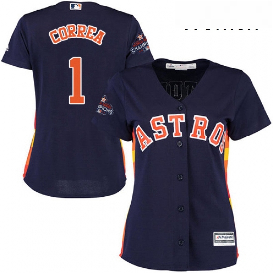 Womens Majestic Houston Astros 1 Carlos Correa Authentic Navy Blue Alternate 2017 World Series Champ