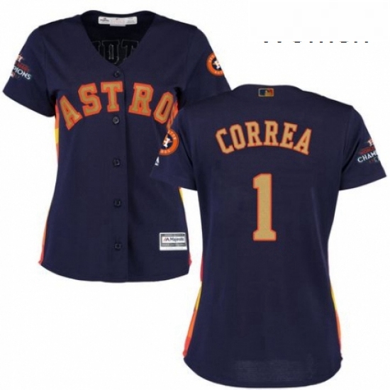 Womens Majestic Houston Astros 1 Carlos Correa Authentic Navy Blue Alternate 2018 Gold Program Cool 