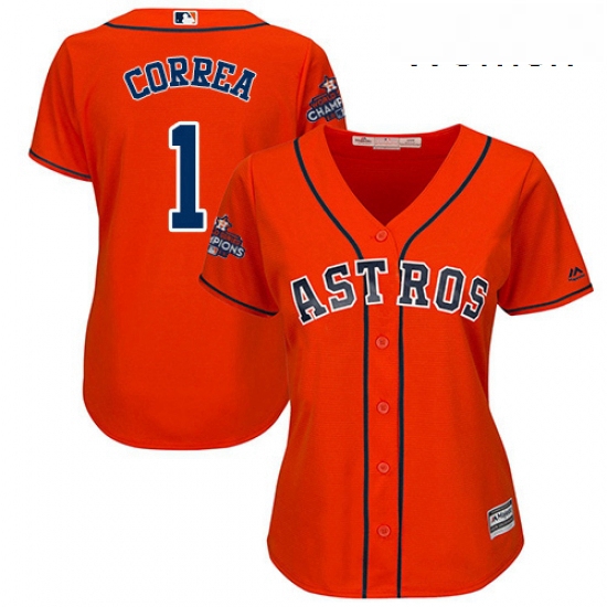 Womens Majestic Houston Astros 1 Carlos Correa Authentic Orange Alternate 2017 World Series Champion