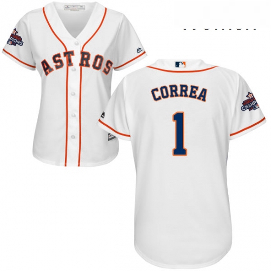 Womens Majestic Houston Astros 1 Carlos Correa Replica White Home 2017 World Series Champions Cool B