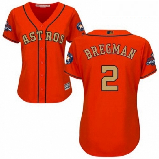 Womens Majestic Houston Astros 2 Alex Bregman Authentic Orange Alternate 2018 Gold Program Cool Base