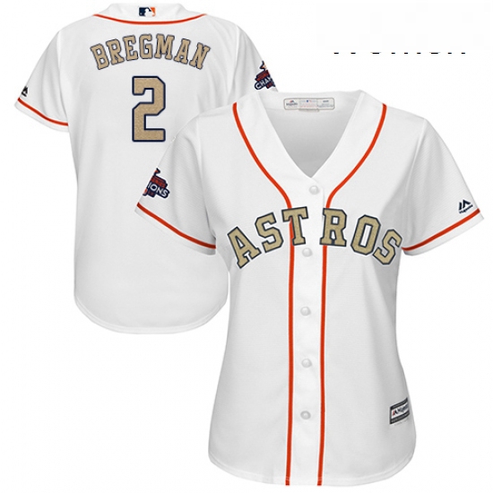 Womens Majestic Houston Astros 2 Alex Bregman Authentic White 2018 Gold Program Cool Base MLB Jersey