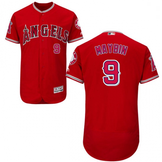 Mens Majestic Los Angeles Angels of Anaheim 9 Cameron Maybin Red Alternate Flexbase Authentic Collec