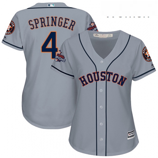 Womens Majestic Houston Astros 4 George Springer Authentic Grey Road 2017 World Series Champions Coo