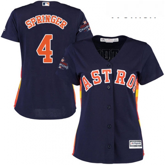 Womens Majestic Houston Astros 4 George Springer Authentic Navy Blue Alternate 2017 World Series Cha