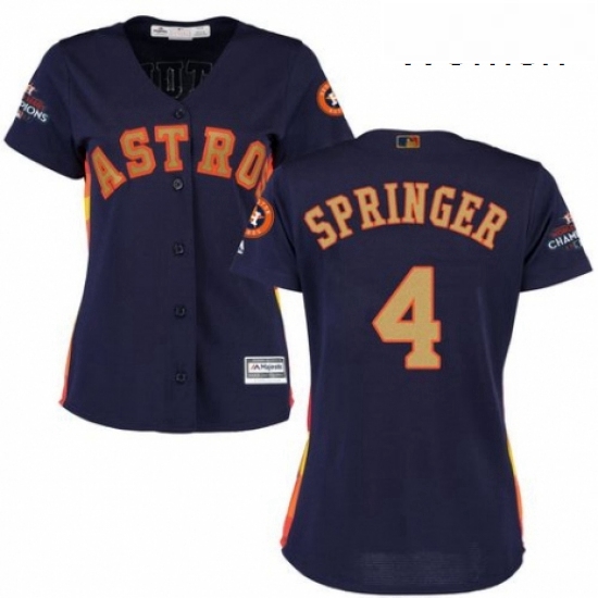 Womens Majestic Houston Astros 4 George Springer Authentic Navy Blue Alternate 2018 Gold Program Coo