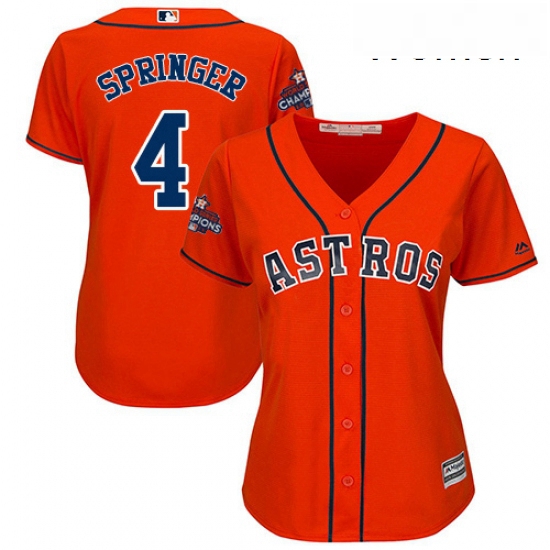 Womens Majestic Houston Astros 4 George Springer Replica Orange Alternate 2017 World Series Champion