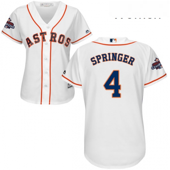 Womens Majestic Houston Astros 4 George Springer Replica White Home 2017 World Series Champions Cool