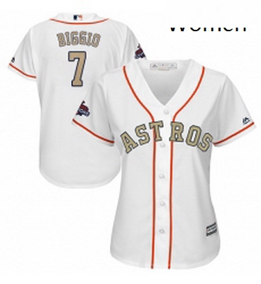 Womens Majestic Houston Astros 7 Craig Biggio Authentic White 2018 Gold Program Cool Base MLB Jersey