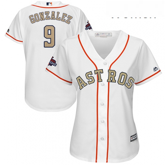 Womens Majestic Houston Astros 9 Marwin Gonzalez Authentic White 2018 Gold Program Cool Base MLB Jer