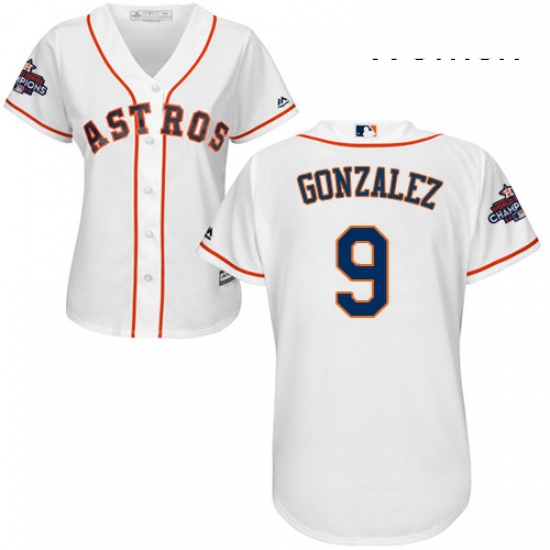 Womens Majestic Houston Astros 9 Marwin Gonzalez Authentic White Home 2017 World Series Champions Co