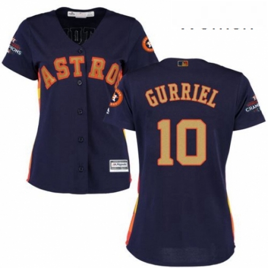 Womens Majestic Houston Astros 10 Yuli Gurriel Authentic Navy Blue Alternate 2018 Gold Program Cool 