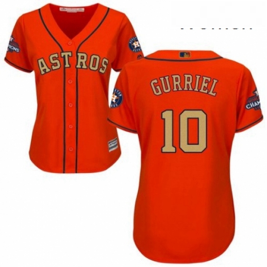 Womens Majestic Houston Astros 10 Yuli Gurriel Authentic Orange Alternate 2018 Gold Program Cool Bas