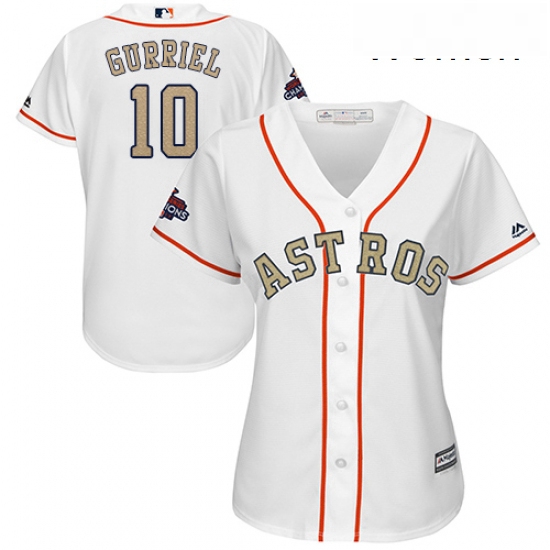 Womens Majestic Houston Astros 10 Yuli Gurriel Authentic White 2018 Gold Program Cool Base MLB Jerse