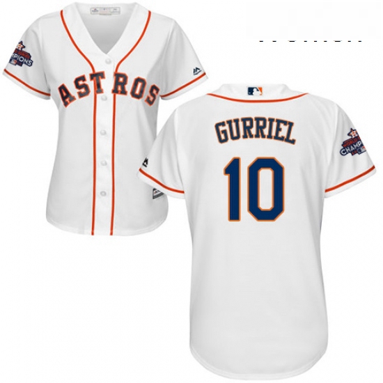 Womens Majestic Houston Astros 10 Yuli Gurriel Authentic White Home 2017 World Series Champions Cool