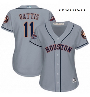 Womens Majestic Houston Astros 11 Evan Gattis Authentic Grey Road 2017 World Series Champions Cool B