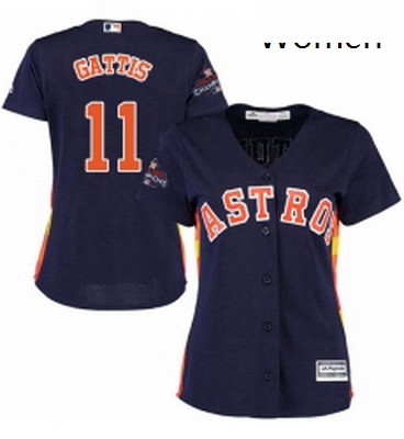 Womens Majestic Houston Astros 11 Evan Gattis Authentic Navy Blue Alternate 2017 World Series Champi