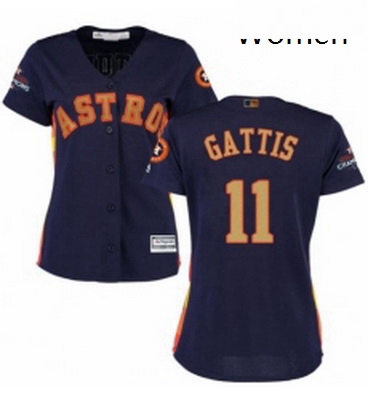 Womens Majestic Houston Astros 11 Evan Gattis Authentic Navy Blue Alternate 2018 Gold Program Cool B