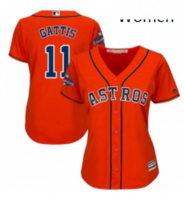 Womens Majestic Houston Astros 11 Evan Gattis Authentic Orange Alternate 2017 World Series Champions