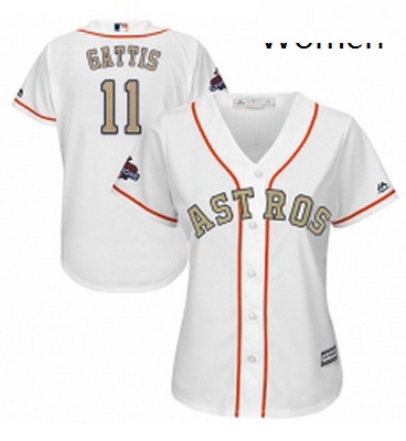 Womens Majestic Houston Astros 11 Evan Gattis Authentic White 2018 Gold Program Cool Base MLB Jersey