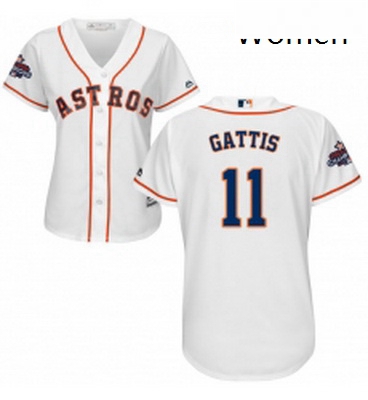 Womens Majestic Houston Astros 11 Evan Gattis Authentic White Home 2017 World Series Champions Cool 