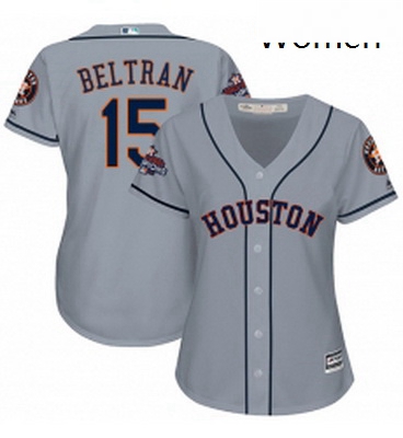 Womens Majestic Houston Astros 15 Carlos Beltran Authentic Grey Road 2017 World Series Champions Coo