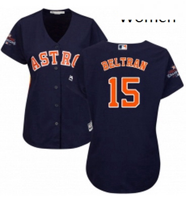 Womens Majestic Houston Astros 15 Carlos Beltran Authentic Navy Blue Alternate 2017 World Series Cha