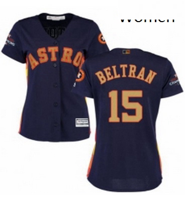 Womens Majestic Houston Astros 15 Carlos Beltran Authentic Navy Blue Alternate 2018 Gold Program Coo