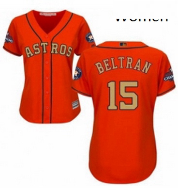 Womens Majestic Houston Astros 15 Carlos Beltran Authentic Orange Alternate 2018 Gold Program Cool B