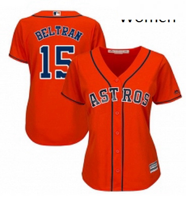 Womens Majestic Houston Astros 15 Carlos Beltran Authentic Orange Alternate Cool Base MLB Jersey