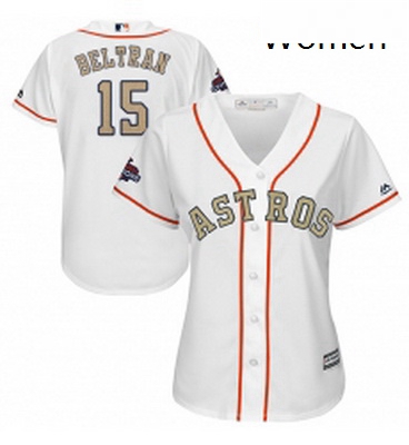 Womens Majestic Houston Astros 15 Carlos Beltran Authentic White 2018 Gold Program Cool Base MLB Jer