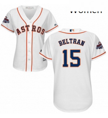 Womens Majestic Houston Astros 15 Carlos Beltran Authentic White Home 2017 World Series Champions Co