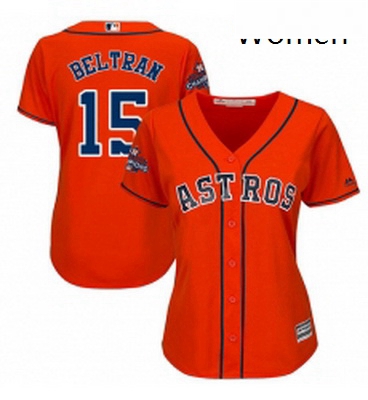 Womens Majestic Houston Astros 15 Carlos Beltran Replica Orange Alternate 2017 World Series Champion