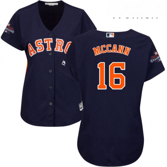 Womens Majestic Houston Astros 16 Brian McCann Authentic Navy Blue Alternate 2017 World Series Champ