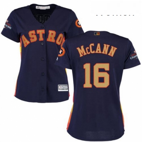 Womens Majestic Houston Astros 16 Brian McCann Authentic Navy Blue Alternate 2018 Gold Program Cool 